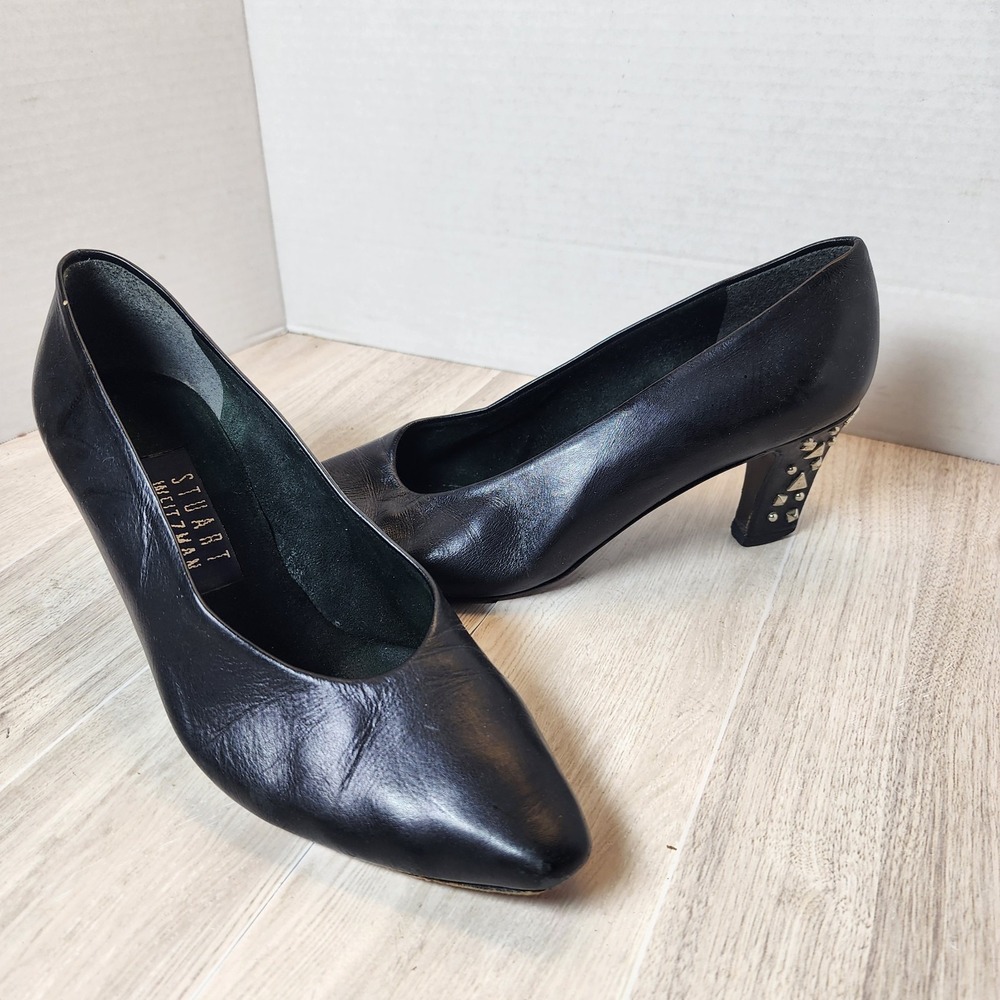 Vintage Stuart Weitzman Black Pumps Shoes Heels W Silver Detail Size 6.5 - Picture 6 of 12
